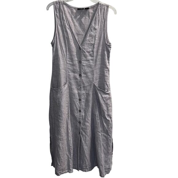 Tahari Dresses & Skirts - Tahari Linen Dress Womens 8 Lilac Sleeveless Button Front Midi Coastal Lagenlook